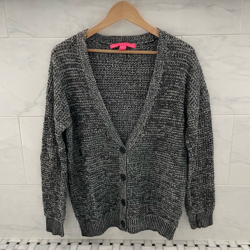 Long Sleeve Knitted Black & White Button Down Cardigan